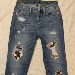 Judy Blue Mid Rise Leopard Patch Jeans - Skinny Fit